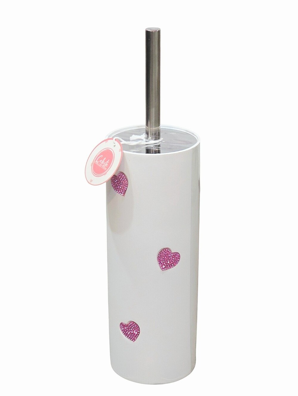 Celeste Collection Pink Crystal Hearts Toilet Brush Holder w/Mirrored Top
